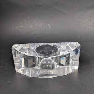 Oleg Cassini Crytal votive holder, modern geometric heavy crystal candle holder